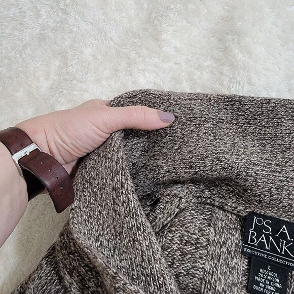 Jos A Bank Wool Blend V-neck Shawl Collar Grandpa Cardigan Suede Elbow Patches L - Picture 9 of 16